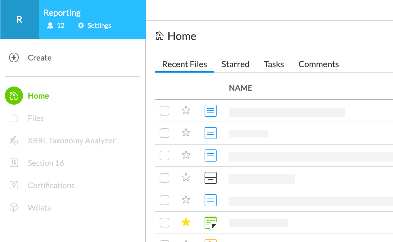 Workiva platform dashboard